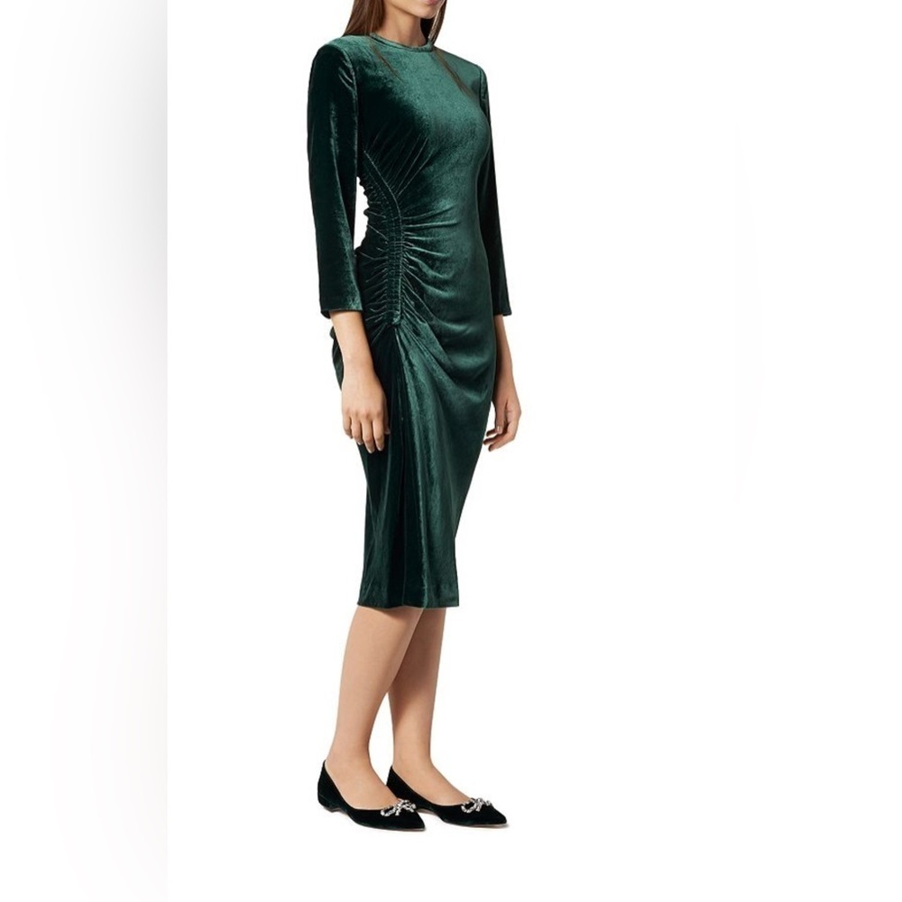 LK Bennett Dr Izzy Emerald Velvet Elegant Ruched Dress Size 4